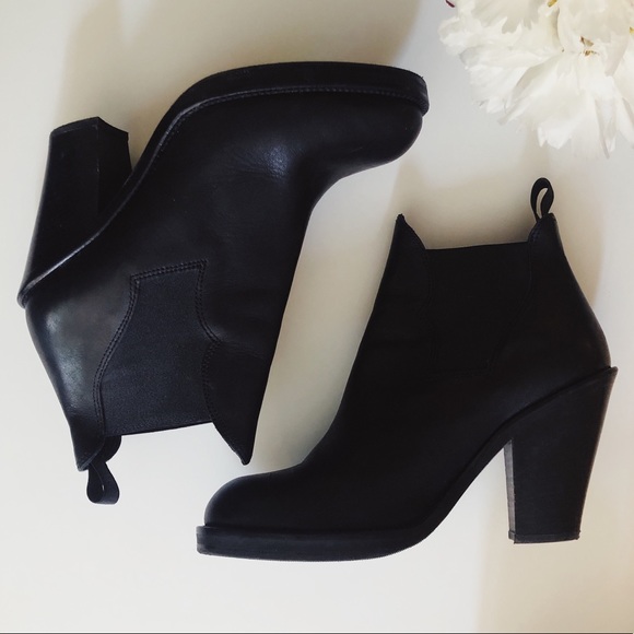 Acne Star Black Booties Leather Ankle Boot sz 40 - Picture 7 of 9